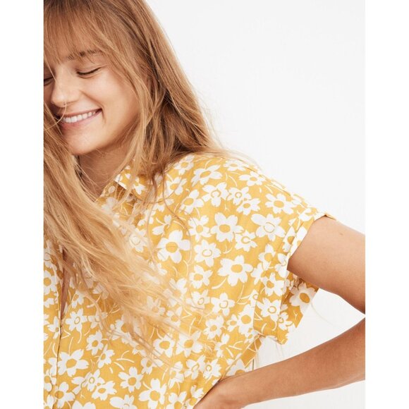 MADEWELL Central Retro Yellow Floral Cotton Poplin Oversized Shirt, Size XS - Picture 4 of 12